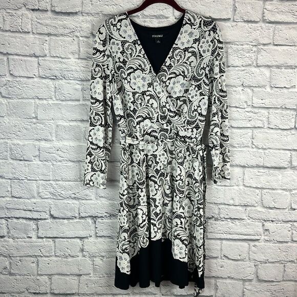 Roz & Ali Black Floral Dress Tie Waist Size Small - Picture 1 of 8